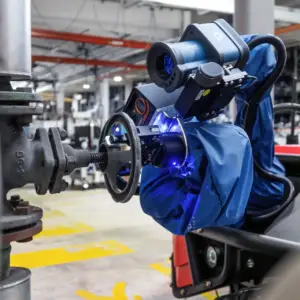 Detailansicht eines Roboter-Greifarms mit optischer Sensorik bei der Arbeit an einer Industrieanlage – Technikfotografie aus Ulm.